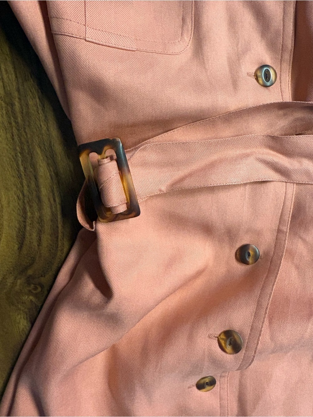 Metropolitan NewYork Coral Pink Button-Front Mini Dress with Self-Tie Belt, Silk - Picture 6 of 7